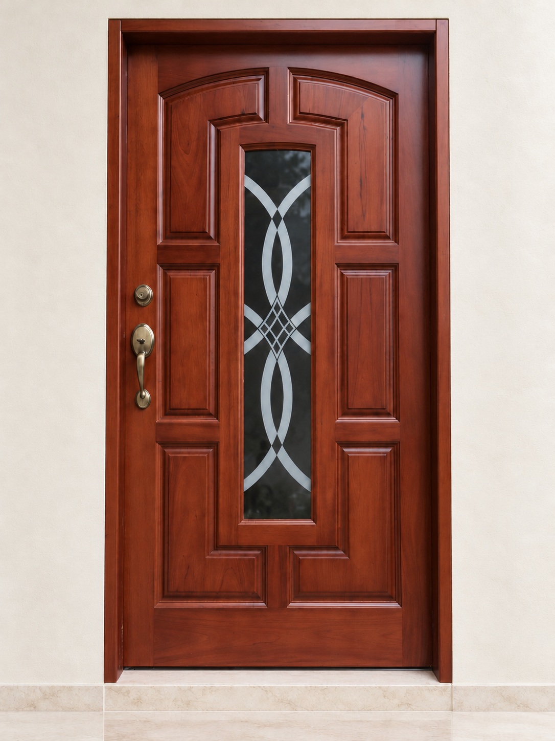 Raised timber panels and a patterned central glass insert