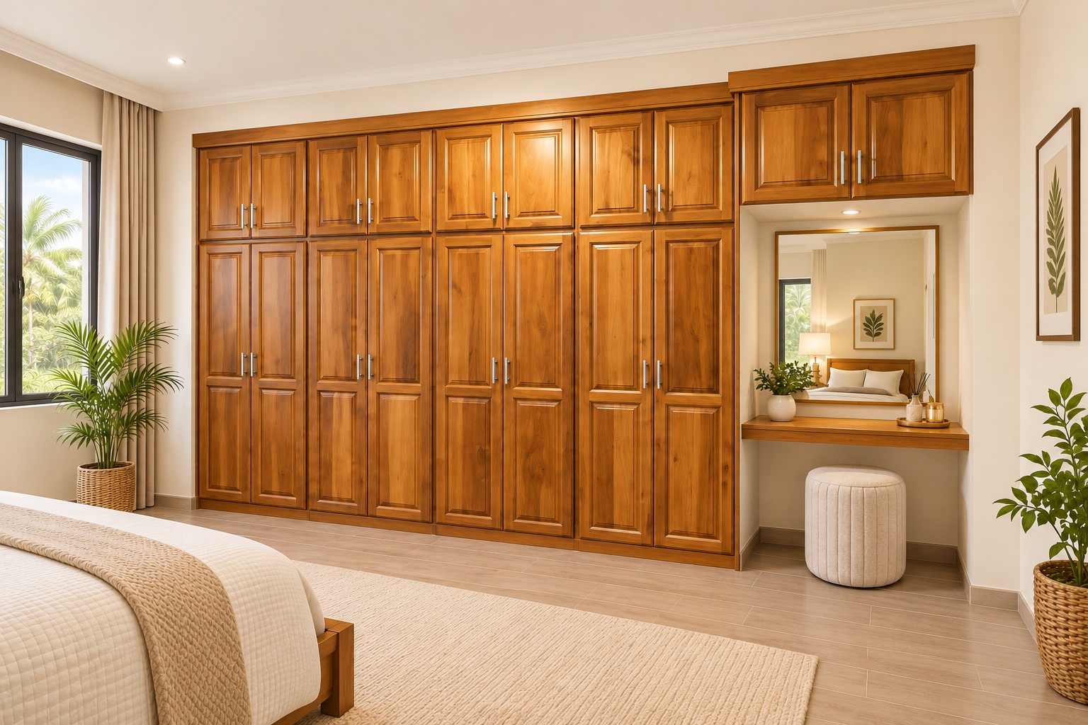 Full-height paneled cupboards with overhead storage