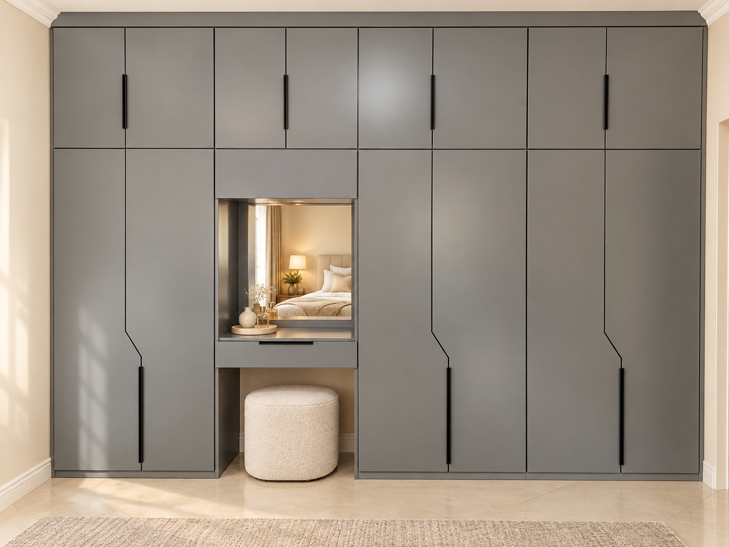Full-height cupboards with an integrated dressing recess